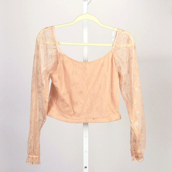 Alter'd State Mesh Cropped Floral Lined Top Peasant Sleeve Size L - Picture 2 of 3